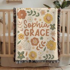 Personalized Floral Baby Blanket - Custom Name Nursery Gift