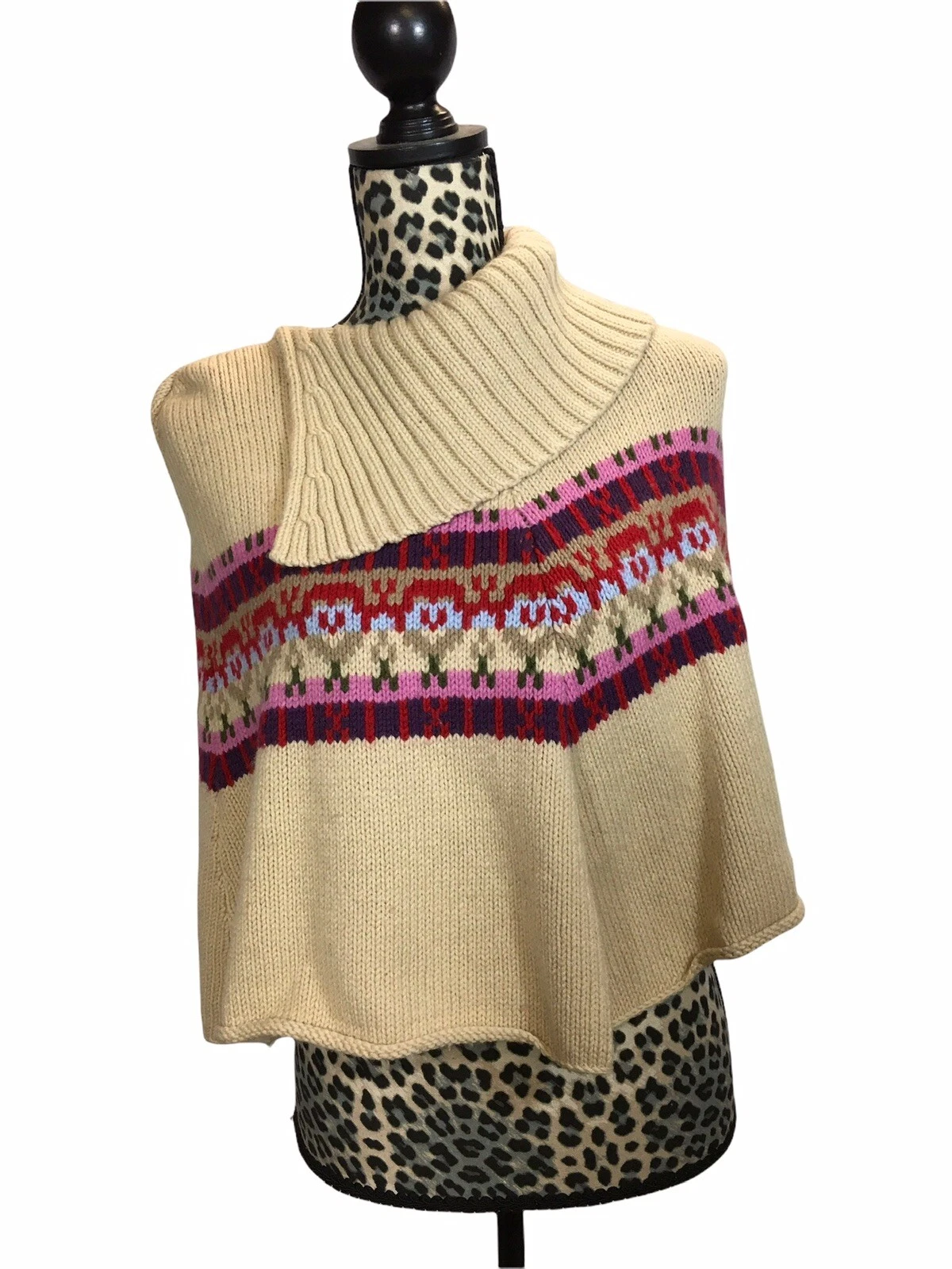 Women’s Knitted Wool Short Shoulder Poncho, Colorful, Cowl Neck, One Size
