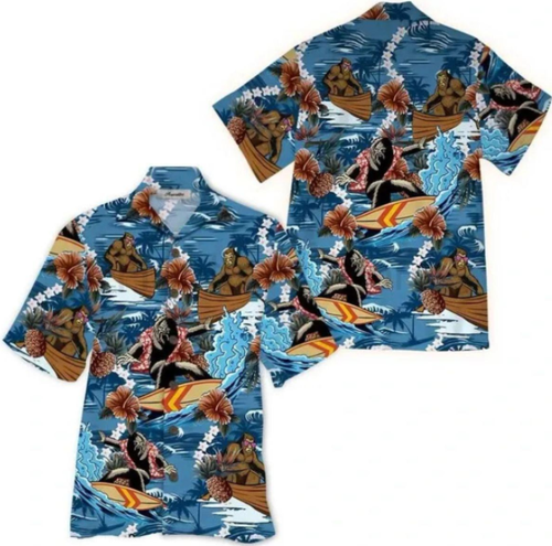 bigfoot surfing hawaiian shirt
