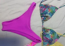 Luli Fama Pink High Leg Bikini Bottoms Medium