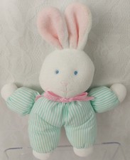 Vintage Eden Baby  s 1st Bunny Rattle White Mint Green Striped Pink Bow 10" Plush