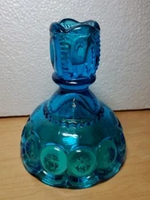 Vintage MCM LE Smith Glass Moon & Star Colonial Blue Candle Holder 4.5” Tall