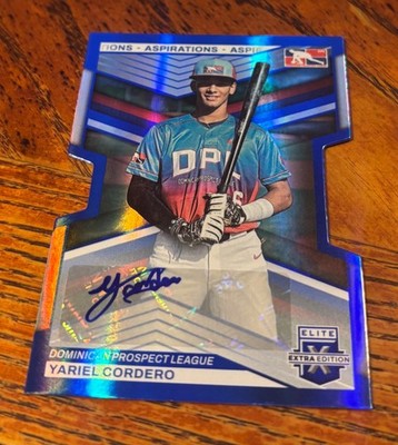YARIEL CORDERO 2023 Elite Extra Edition ASPIRATIONS BLUE DIE-CUT AUTO #d 64/76