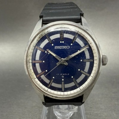 Seiko Watch Men 35mm Blue Dial Silver Tone Manual Wind Round 66