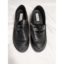Steve Madden Lotto Penny Loafers Women 8.5 Black Good Lug Sole Chunky Slip On