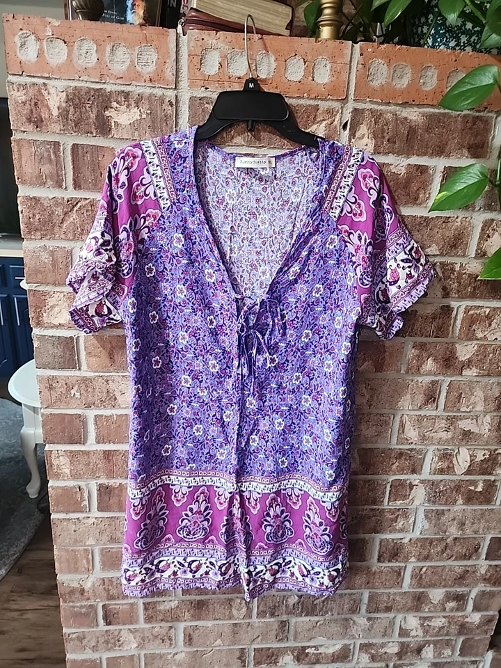 Mameluco Boho Rusttydustty púrpura floral corbata frontal informal estampado mixto  Foto 2 de 4