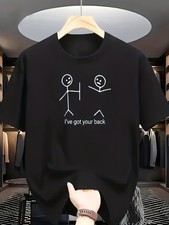 Round-neck Short-sleeve T-shirt Featuring a Stick-figure Graphic on the Front,