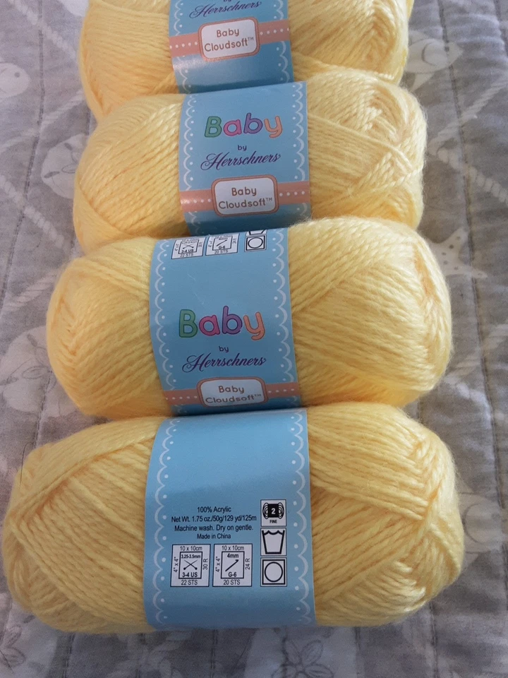 Lote de 4 hilos Herrschners Baby Cloudsoft en limón (amarillo brillante) deportivos 1,75 oz Foto 2 de 3