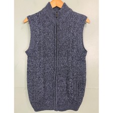 Emerald Isle Weaving Wool Blend Cable Knit Sweater Vest Midnight Blue Men Small