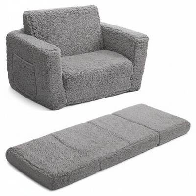 Kindersofa 2-in-1 Schlafsofa Kinder Sessel Kuschelig Grau, abnehmbar