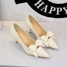 Fashion Women Bowknot Pointed Toe Thin High Heels Pumps Stilettos Wedding Shoes
