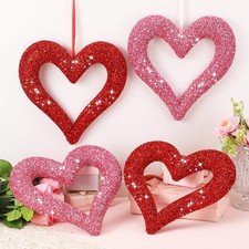 4 Pcs 12 Inch Valentine's Day Large Heart Ornaments for Tree 3D Glitter Foam Hea
