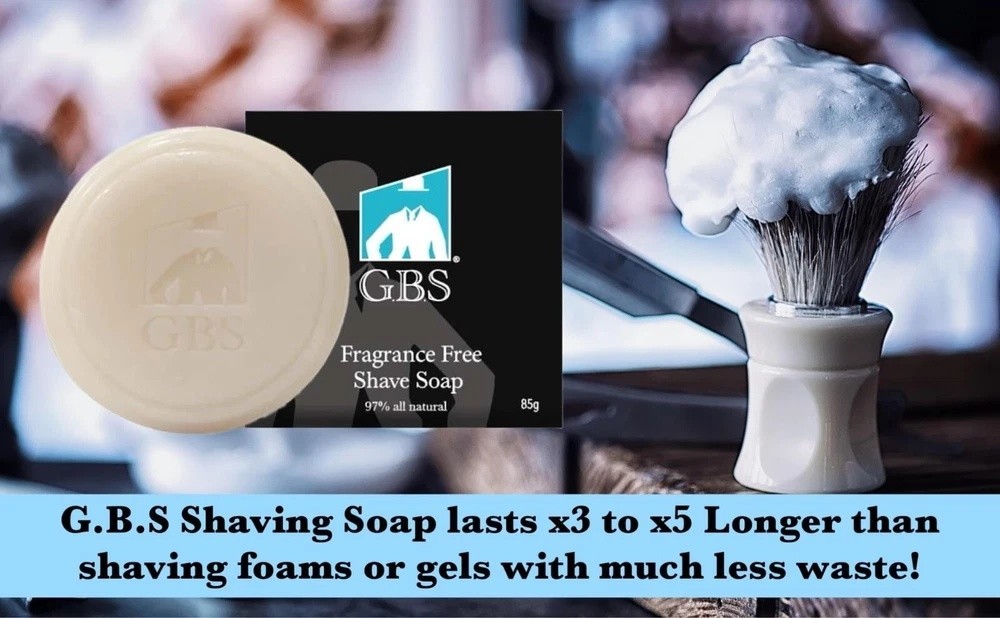 G.B.S Natural Shave Soap Fragrance Free Shaving Soap with Shea Butter (3 pack)