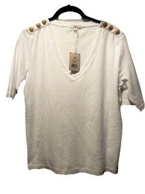 Nic and Zoe Women's White Top With Gold Shoulder Buttons - Medium- NWT