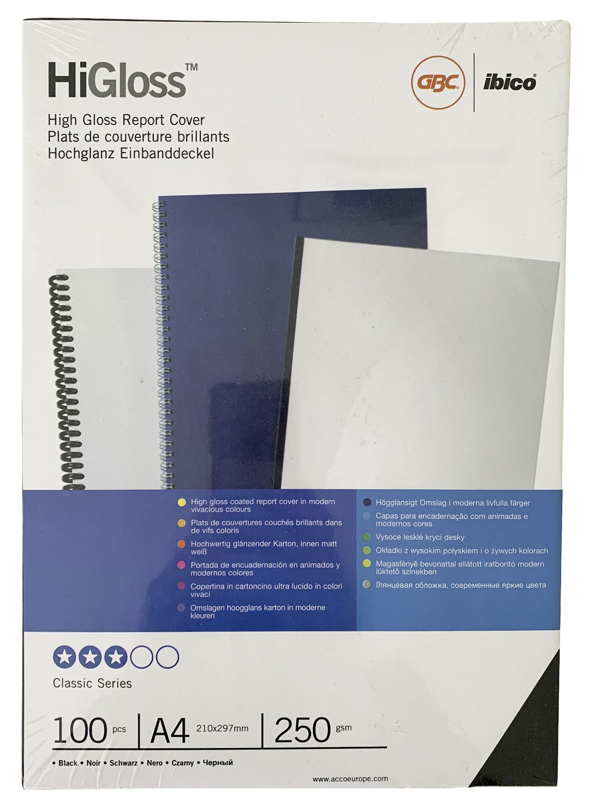 GBC HiGloss A4 Binding Covers 250gsm Black (Pack of 100) CE020010 Office Report