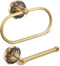Antique Brass Toilet Paper Holder and Rectangle Hand Towel Ring Set Normal