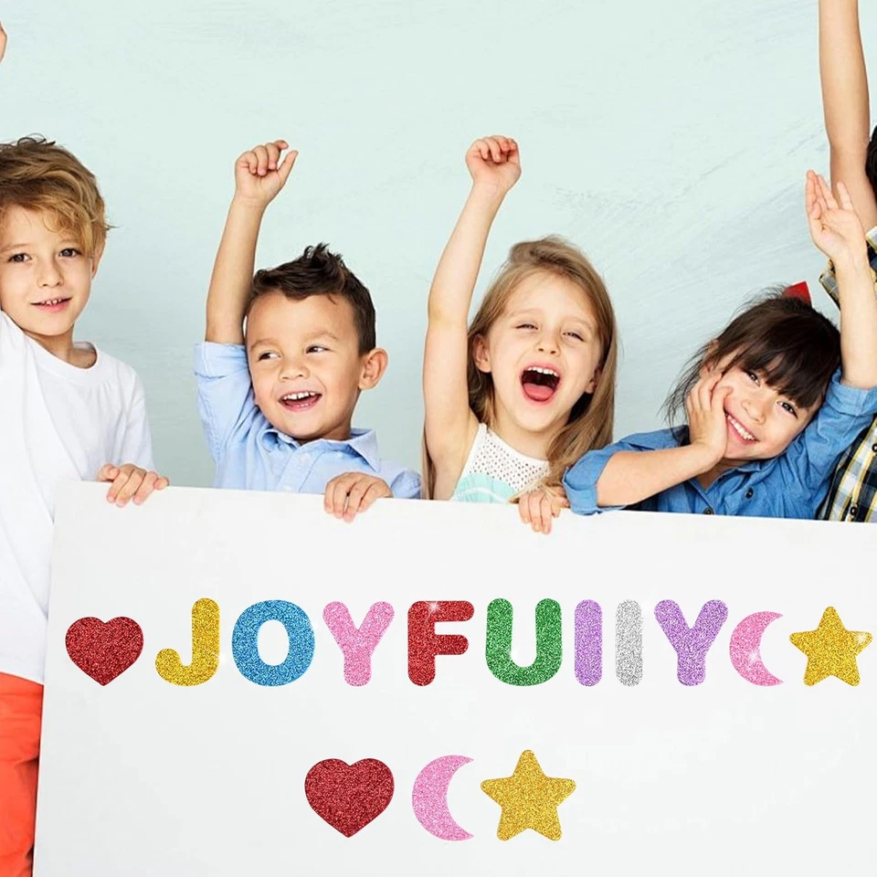 Selbstklebende Schaumstoff Buchstaben 203 Stück Bunt Glitzer Alphabet Sticker - Bild 4 von 4