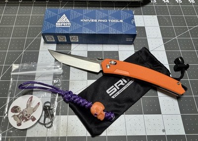 SRM 9211-GJ Stainless Steel Blade 8Cr13MoV, Orange G-10, Custom Skull  Lanyard