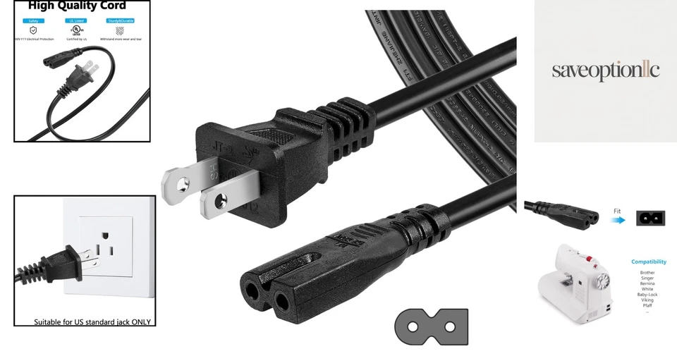 Cable de alimentación de CA confiable de 6 pies para máquinas de coser profesionales - Certificado Foto 2 de 4
