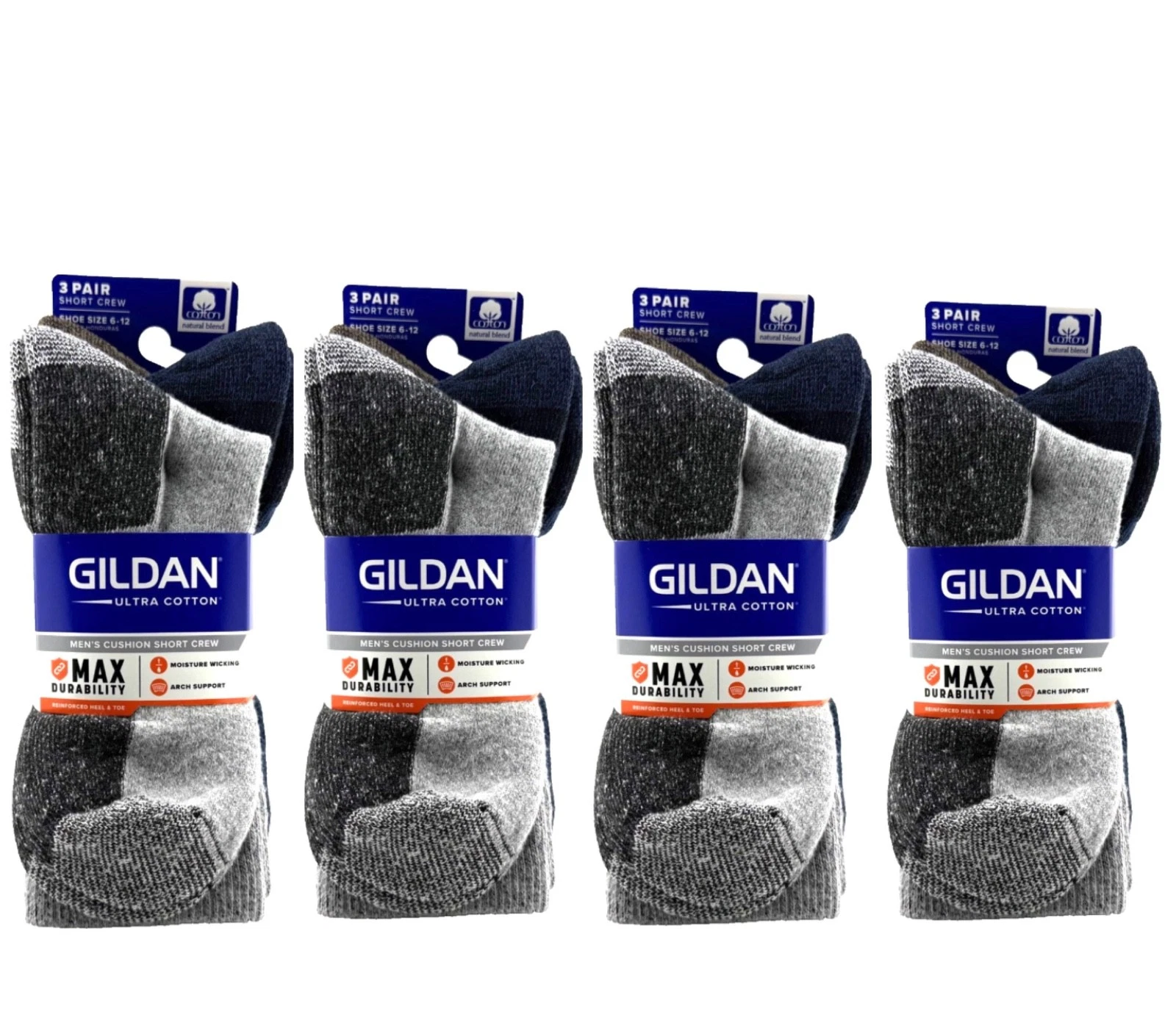 Gildan Ultra Cotton Short Crew Socks, Men’s Size 6-12, Assorted Colors - 12 Pair