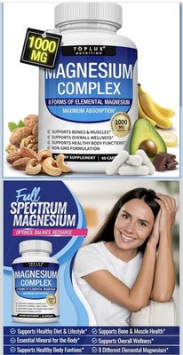 Toplux Nutrition Magnesium Complex 1000mg 90 Capsules Bone Muscle Relax Non-GMO