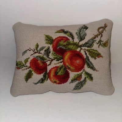 VTG handcrafted Needlepoint Pillow Apples on a Branch Rectangle 13'' x 10''