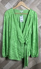 NEXT Green Floral Wrap Over Front Tie Top Size 12 New Long Sleeved