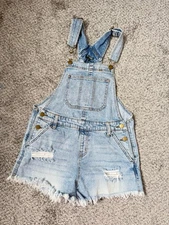 Shortalls Shorts Xs Jean Denim Coral Bib Overalls Raw Hem Coastal Coconut Grl