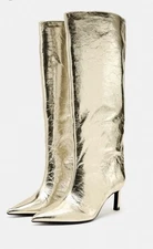 Zara Woman Metallic Gold High Heel Knee High Boots Size US 9.5-10  EU 41