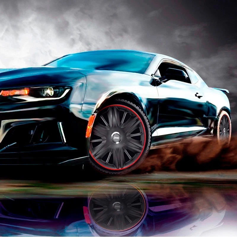 14" Zoll Radkappen Schwarz/Rot Chrom Radzierblenden Radblenden - Bild 2 von 4