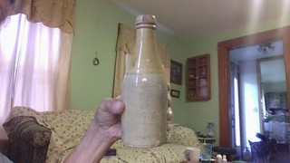 ANTIQUE STONEWARE GINGER BEER POTTERY BOTTLE 8 1/2" X 3" TWO TONED
