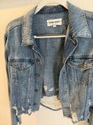 Etienne Marcel Women's Blue Distressed Short Denim Jacket Button Zip Pockets L — photo 3