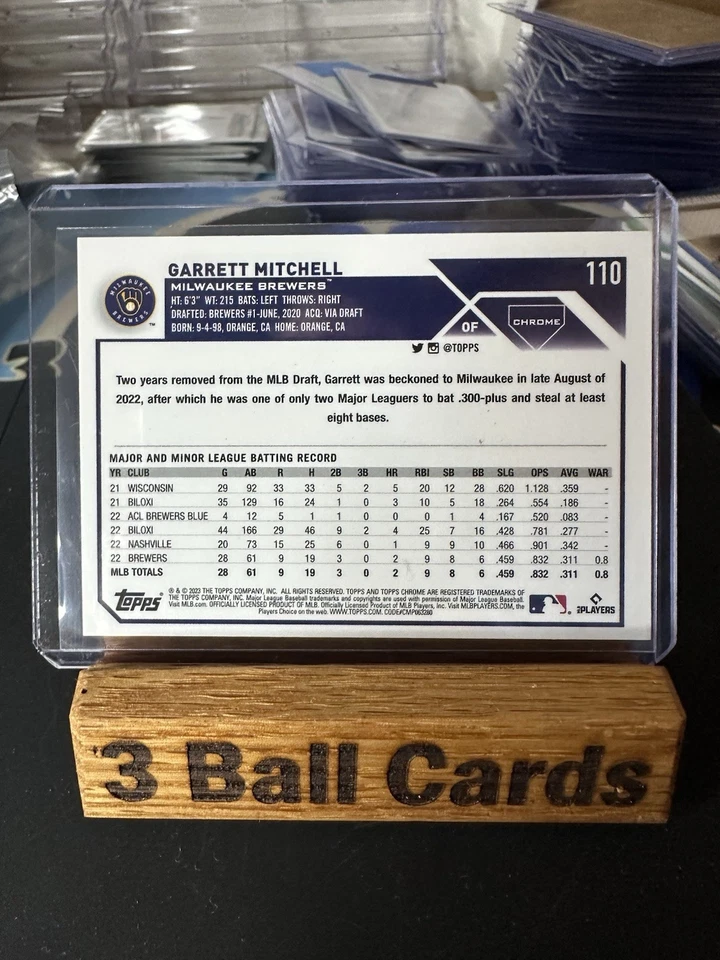 2023 Topps Chrome Logofractor Garrett Mitchell Pink /199 RC Rookie Brewers - Image 2 of 2