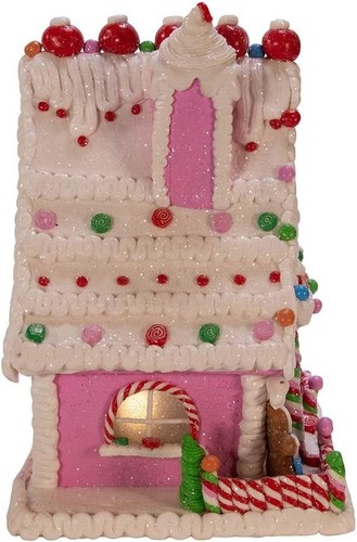 10-Inch Pink LED Gingerbread House Table Piece - Battery Operated for Christmas - Picture 6 of 11