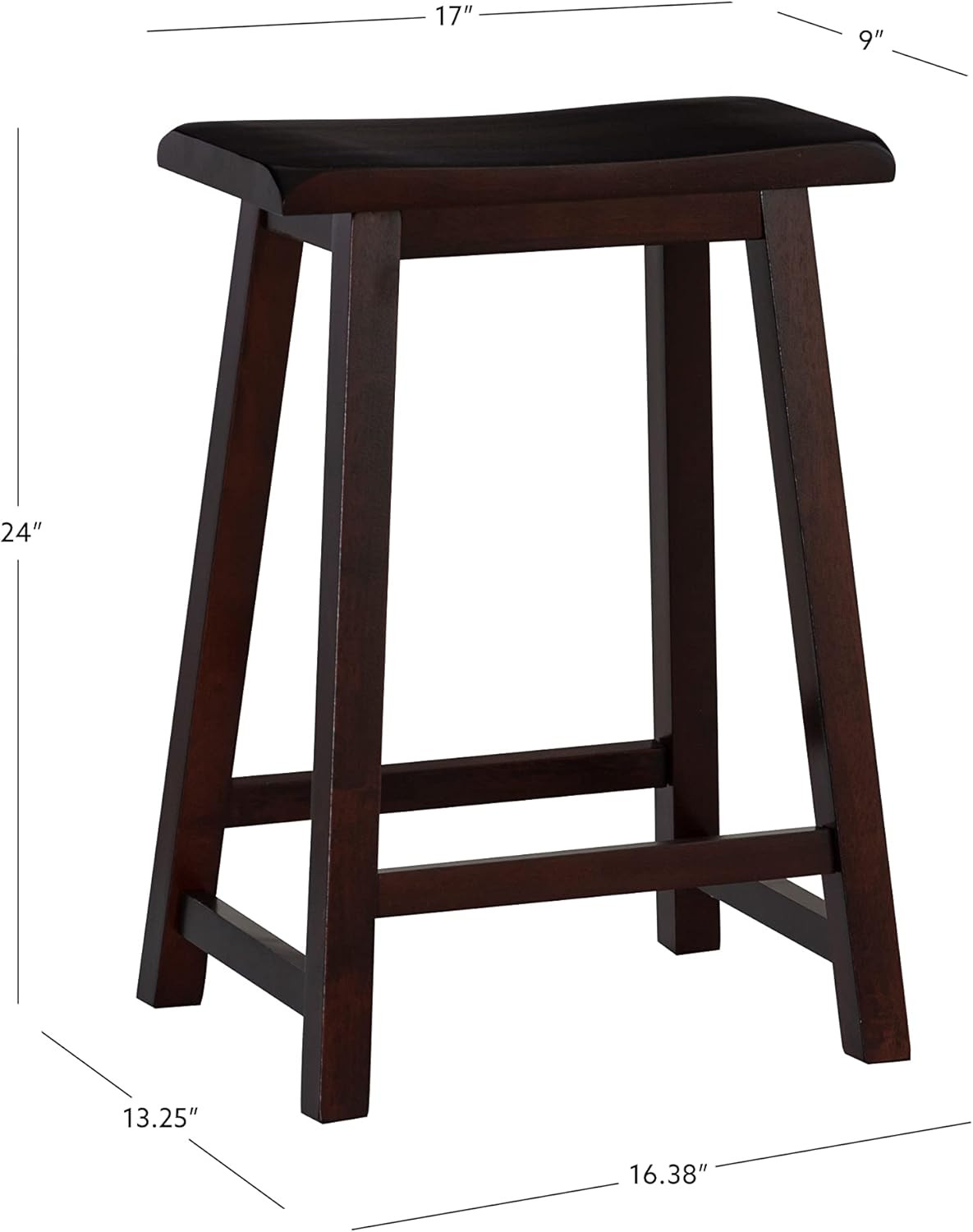 Home Saddle, Dark Brown Stool, 17" W X 11" D X 24" H