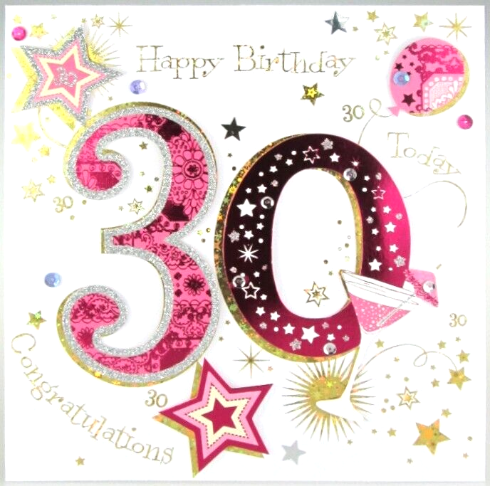 Birthday Card 30th 30. LARGE hand-finished special keepsake card.