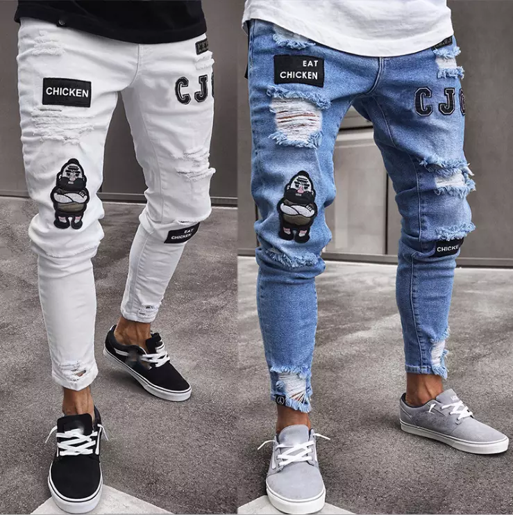 Fashion Men Moto Biker Jeans Straight Skinny Slim Fit Denim Casual Wash Pant  US | eBay