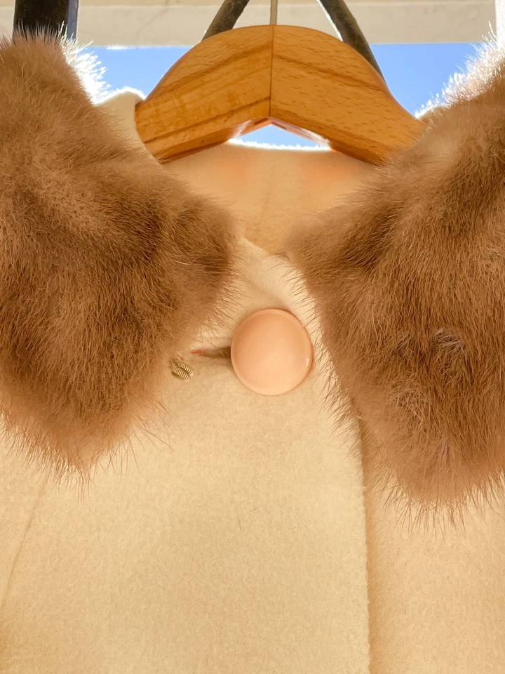 Chaqueta Abrigo Columpio Vintage Años 60 Maisel Cuello Piel Crema Botón Frontal Talla M Foto 3 de 4