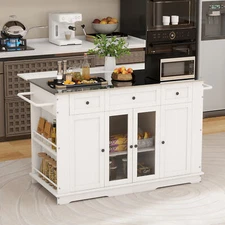 60 Inch Rolling Mobile Kitchen Island with Stainless Steel Top & Power Outlets