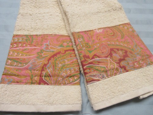 2 toallas de mano crema decoradas a medida con tela Ralph Lauren VILLAGE MEWS PAISLEY - Imagen 2 de 2