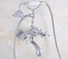 Chrome Brass Wall Mount Bathtub Clawfoot Tub Faucet Mixer Tap w/ Hand Shower