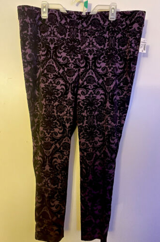Sammentræf bestikke skepsis Roz & Ali Purple Black Damask Floral Baroque Velvet Leggings Size 2X NWT's  | eBay
