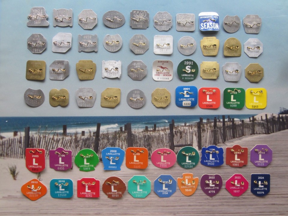 60 YEAR COLLECTION LAVALLETTE NEW JERSEY SEASONAL BEACH BADGES/TAGS eBay