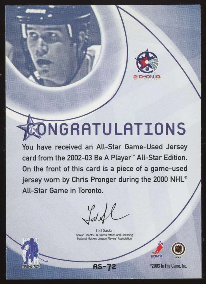 Chris Pronger GU 布贴 1/1 2002-03 BAP 全明星版全国克利夫兰 SP /1 — 第 2/3 张图片