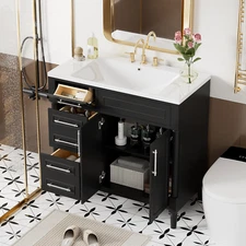 36'' Bathroom Vanity w/ Sink, Freestanding Vanity Cabinet,  Shelf, 3 Drawers