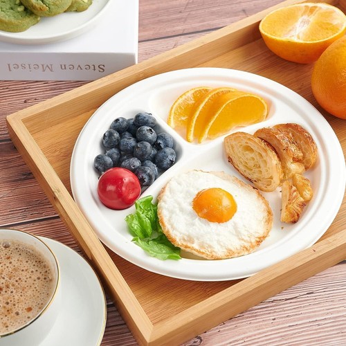 Strong Bagasse Plates 3 Compartment Disposable Plates Biodegradable Pack of 125 - Picture 5 of 8