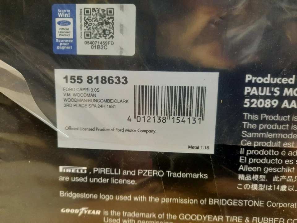 Minichamps Ford Capri 3.0S #33 Woodman 24h Spa 1981 1/18 155818633 - Immagine 3 di 3