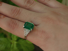 4.18 Ct Emerald Natural Emerald Diamond Wedding Ring 925 Sterling Silver Sz 7