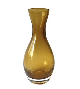 CRATE AND BARREL Blown Glass Amber Topaz Diva 8” Decorative Vase Poland