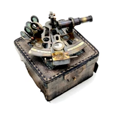 Antique Marine Genuine Nautical Navigational Instrument Sextant Leather Box Gift